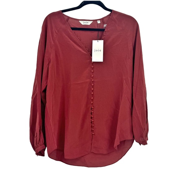 JOIE Shariana Long Sleeve Silk Top In Crimson Size Small NWT - Picture 6 of 10